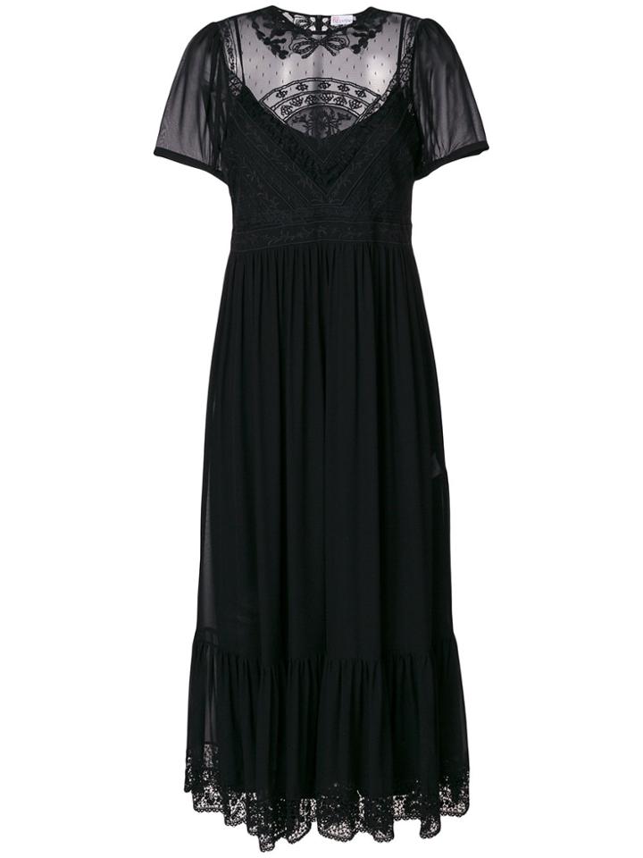 Red Valentino Macramé Silk Embroidered Dress - Black