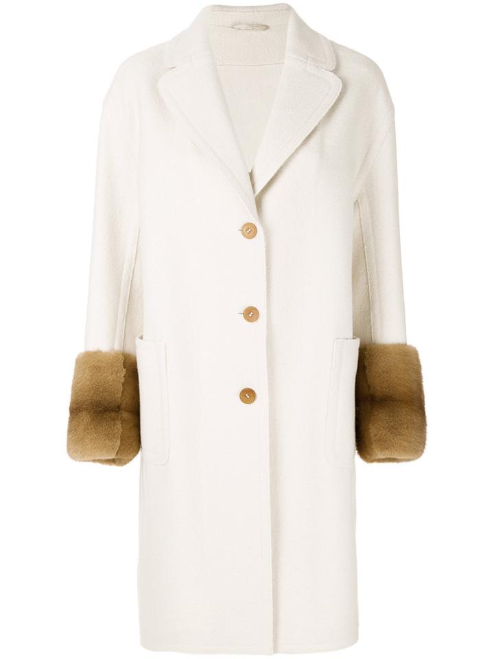 Ermanno Scervino Mink Fur Trim Coat - Nude & Neutrals