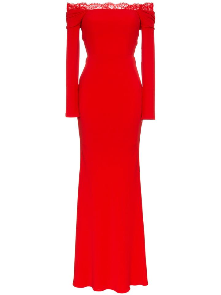 Alexander Mcqueen Silk Lace Gown With Boat Neck - Red