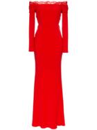Alexander Mcqueen Silk Lace Gown With Boat Neck - Red