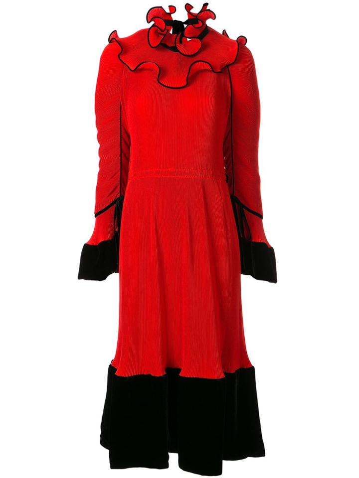 Tory Burch Pleated Ruffle Dress - Red