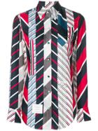 Thom Browne Repp Stripe Tie Collage Silk Shirt - Blue