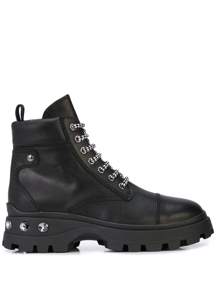 Miu Miu Crystal Embellished Combat Boots - Black