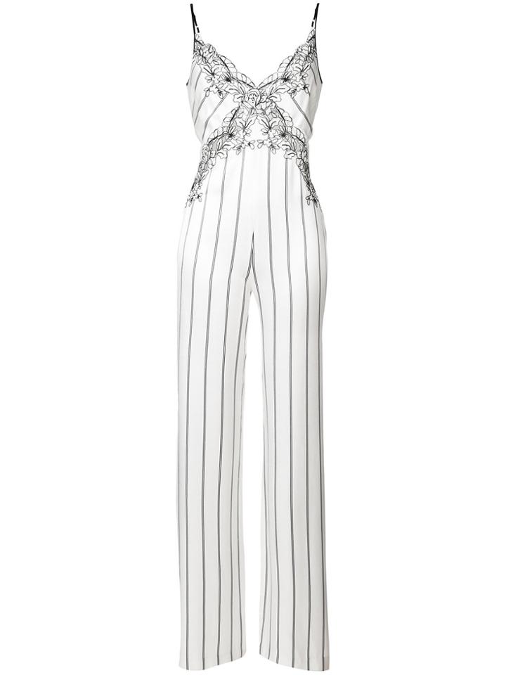 Ermanno Ermanno Striped Lace Trim Jumpsuit - White