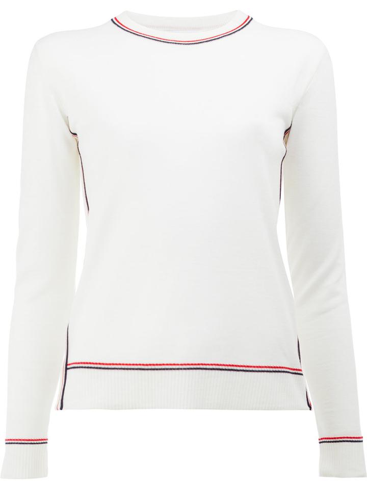 Thom Browne Striped Trim Knitted Top, Women's, Size: 40, White, Wool