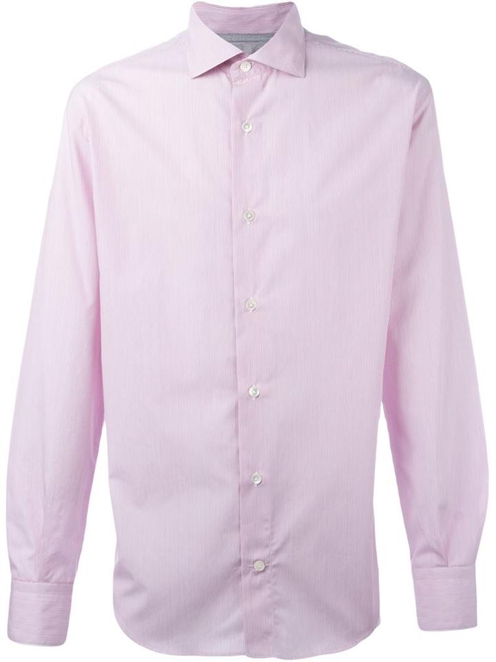 Eleventy Pencil Stripe Shirt, Men's, Size: 45, Red, Cotton