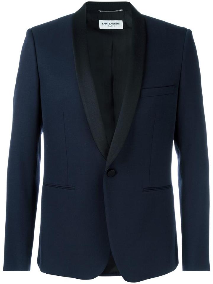 Saint Laurent 'iconic Le Smoking' Jacket, Men's, Size: 48, Blue, Virgin Wool/cotton/silk/polyester