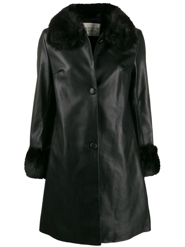 Charlotte Simone Faux Fur Trim Coat - Black