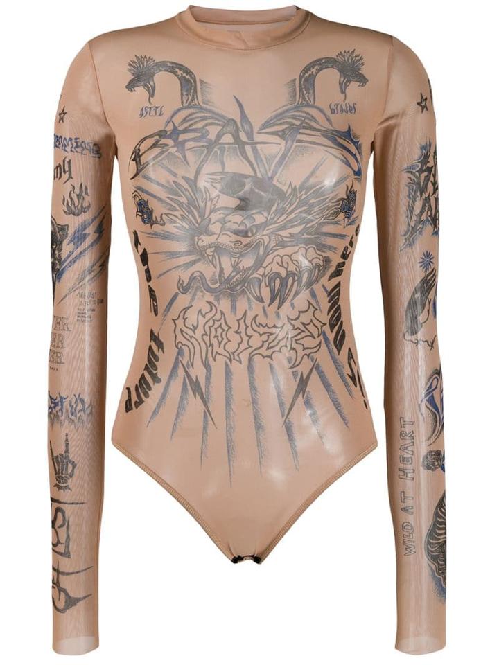 Diesel Printed Long Sleeve Bodysuit - Neutrals