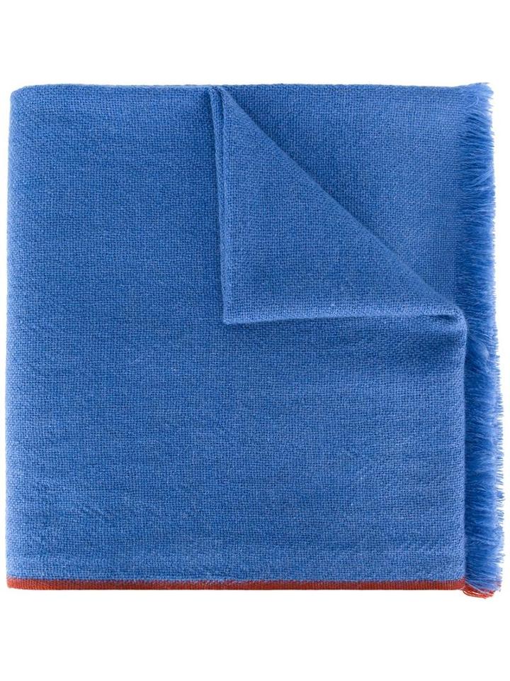 Loro Piana Contrast Trim Frayed Edge Scarf, Men's, Blue, Cashmere