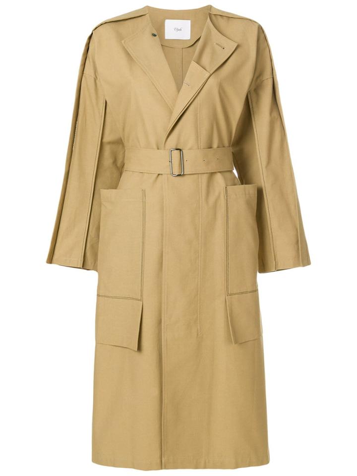 Ujoh Side Slit Collarless Trench Coat - Neutrals