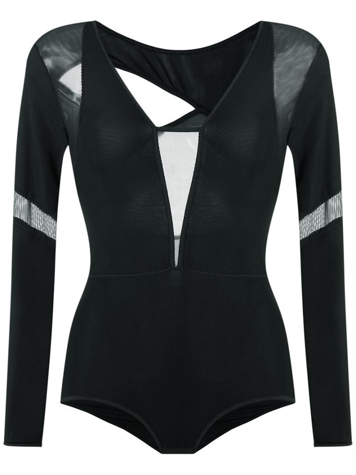 Long Sleeves Bodysuit - Women - Polyamide/spandex/elastane - P, Black, Polyamide/spandex/elastane, Giuliana Romanno