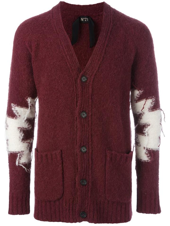 No21 Aztec Pattern Cardigan, Men's, Size: 48, Red, Nylon/llama/wool/alpaca