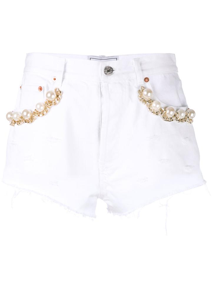 Forte Couture - Pearl And Chain Trim Shorts - Women - Cotton - Xs, White, Cotton
