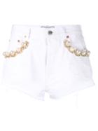 Forte Couture - Pearl And Chain Trim Shorts - Women - Cotton - Xs, White, Cotton
