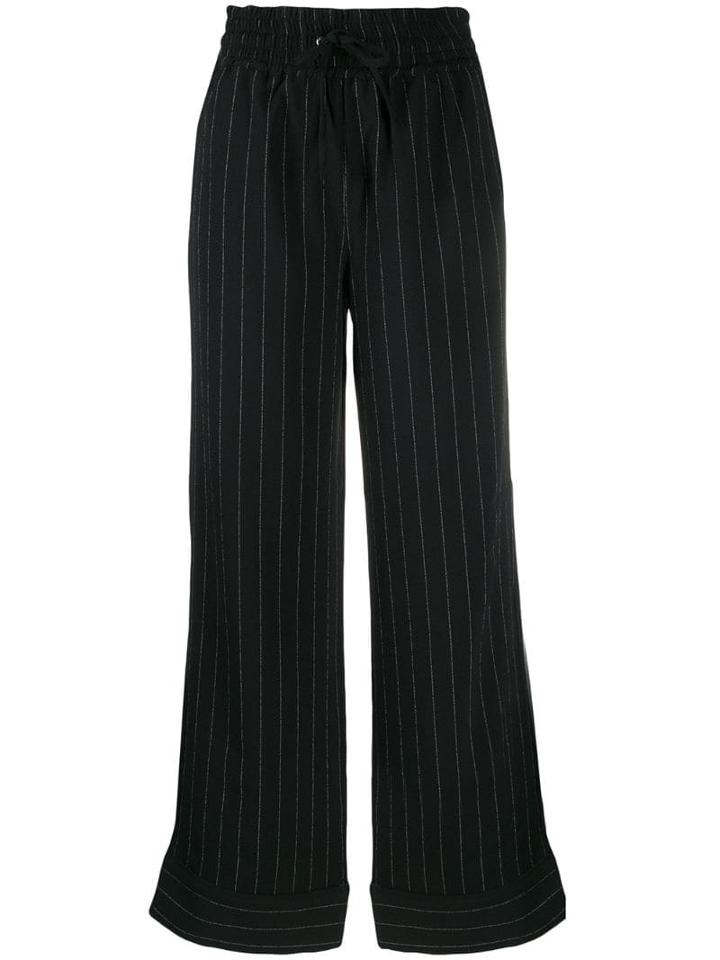 Ganni Pinstriped Wide-leg Trousers - Black