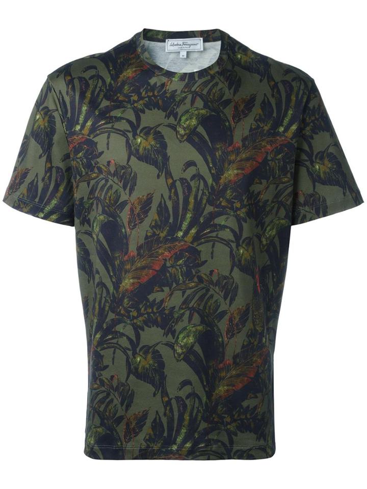 Salvatore Ferragamo Foliage Print T-shirt - Green