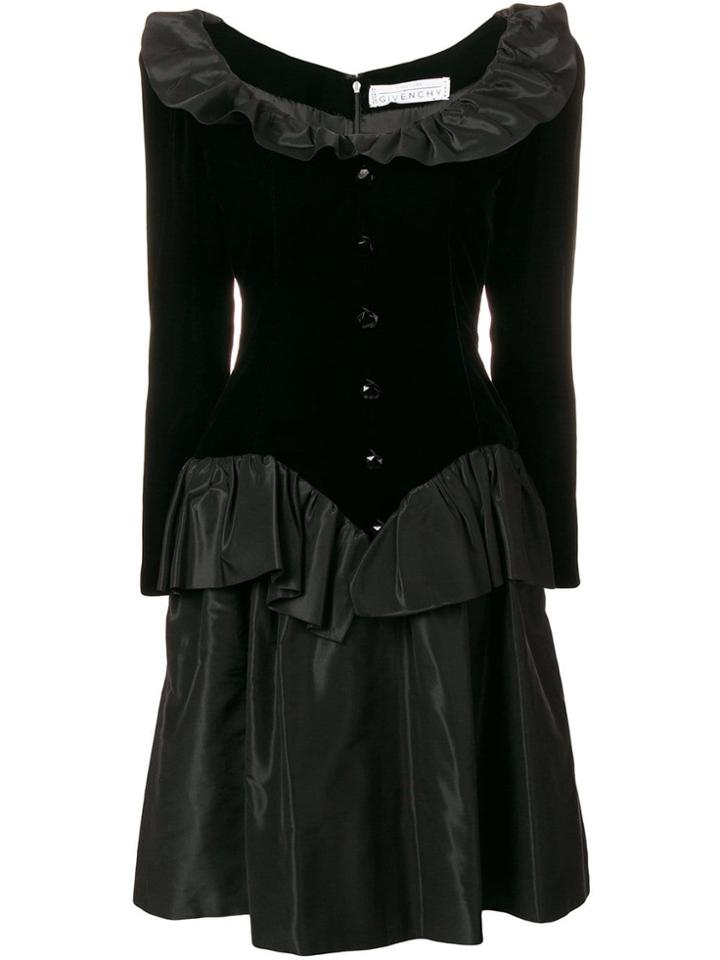 Givenchy Vintage 1985 Ruffled Longsleeved Dress - Black