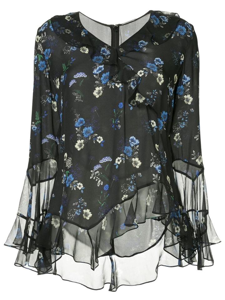 Elie Tahari Asymmetric Floral Print Blouse - Black