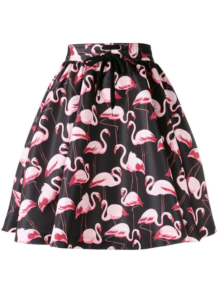 Red Valentino - Flamingo Print Drawstring Skirt - Women - Cotton/polyester - 40, Women's, Black, Cotton/polyester