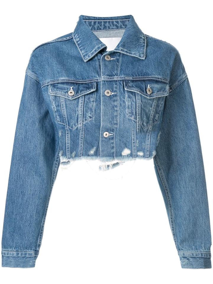 Ground Zero Distressed Cropped Denim Jacket - Blue