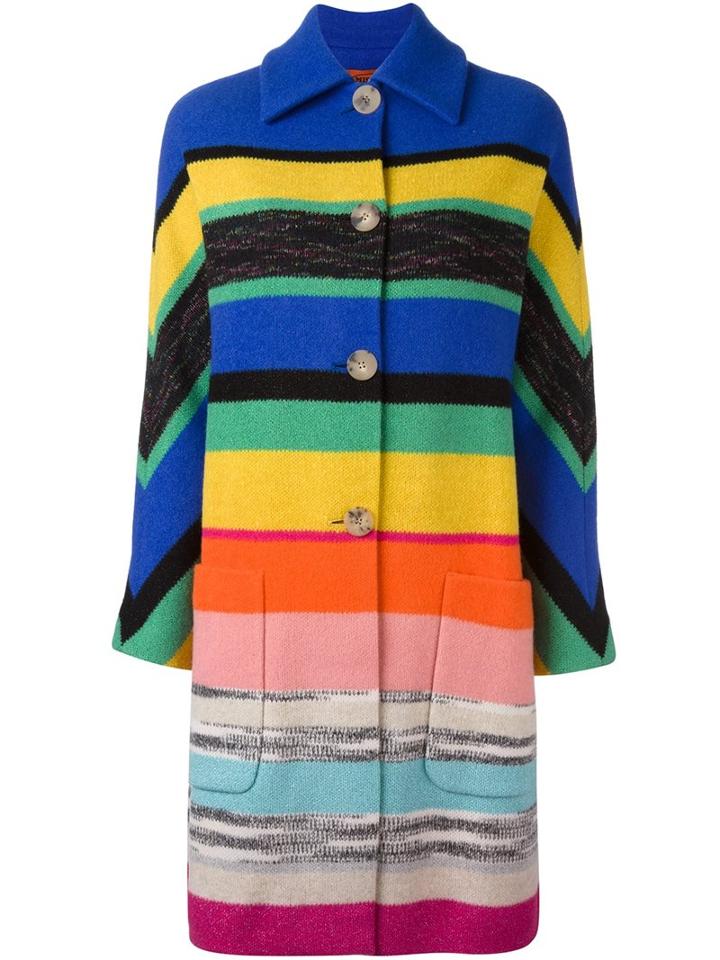 Missoni Striped Single Breasted Coat, Women's, Size: 38, Cotton/nylon/polyester/wool