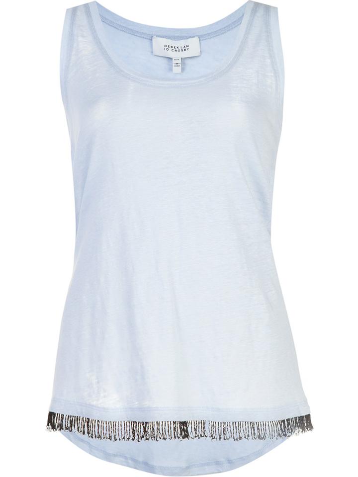 Derek Lam 10 Crosby Beaded Fray Tank Top, Women's, Size: Small, Blue, Linen/flax
