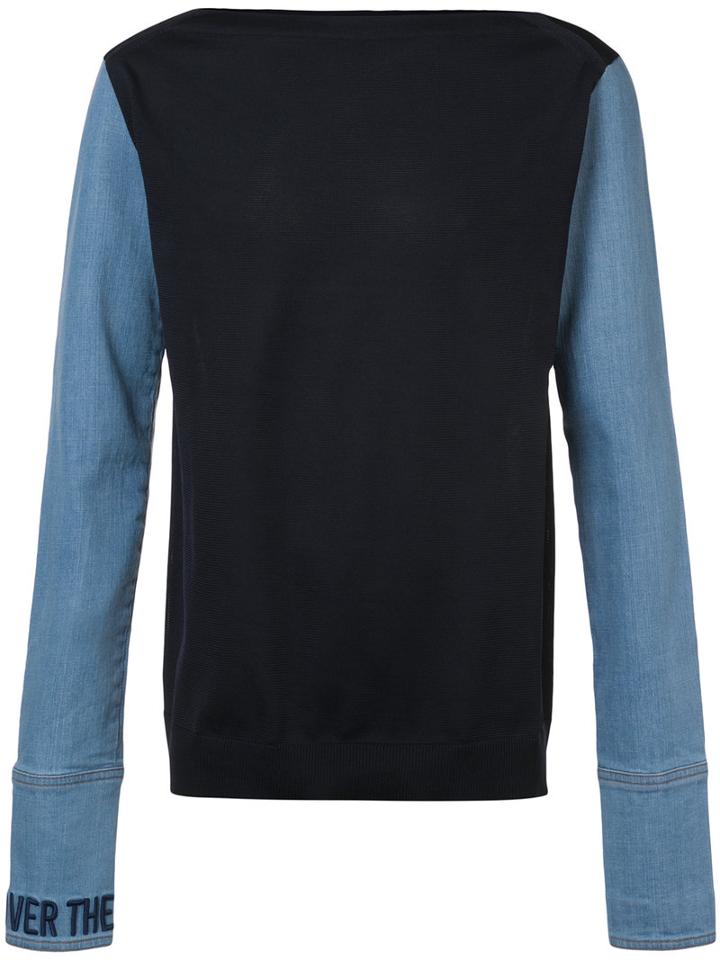 Juun.j - Denim Sleeves Boatneck Sweatshirt - Men - Cotton/polyester - 48, Blue, Cotton/polyester
