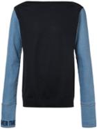 Juun.j - Denim Sleeves Boatneck Sweatshirt - Men - Cotton/polyester - 48, Blue, Cotton/polyester