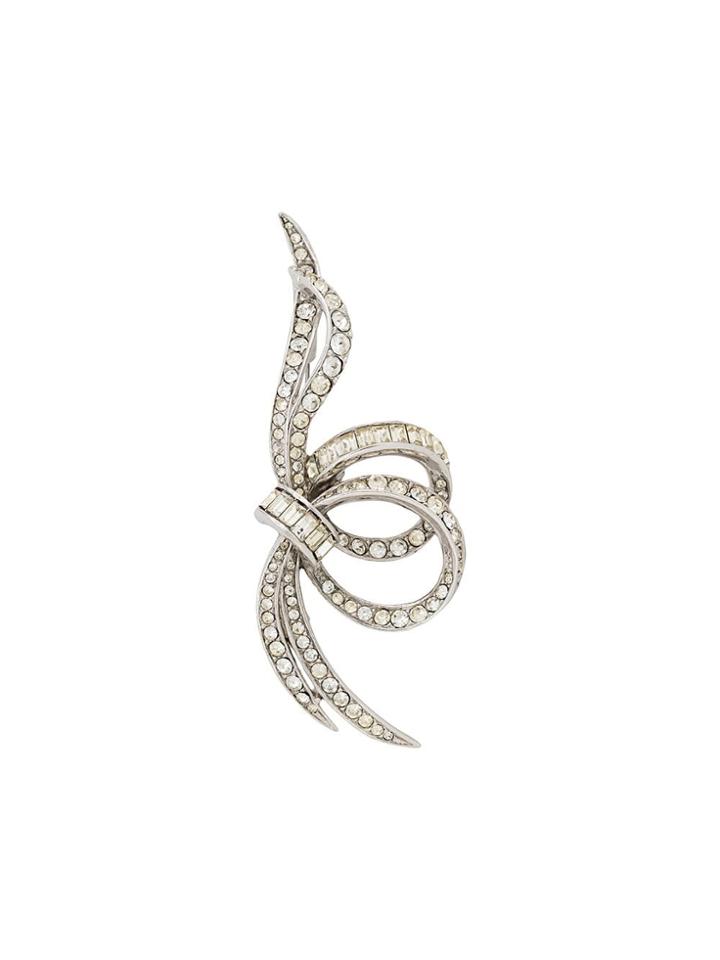 Susan Caplan Vintage 1960s Deco Style Swirl Brooch - Silver