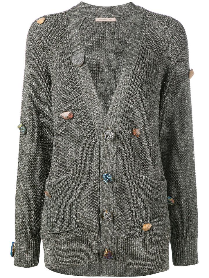 Christopher Kane Gemstone Buttoned Cardigan, Women's, Size: Small, Grey, Viscose/metallic Fibre