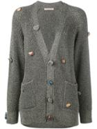 Christopher Kane Gemstone Buttoned Cardigan, Women's, Size: Small, Grey, Viscose/metallic Fibre