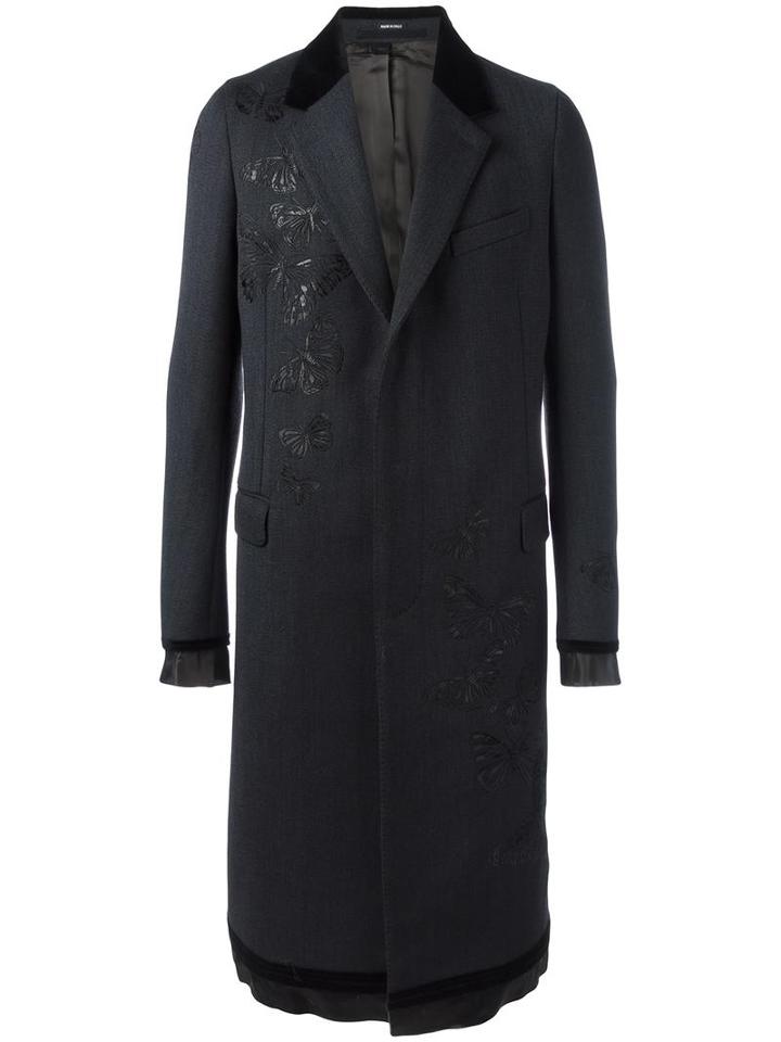 Alexander Mcqueen Moth Embroidered Coat, Men's, Size: 52, Grey, Cotton/wool/viscose