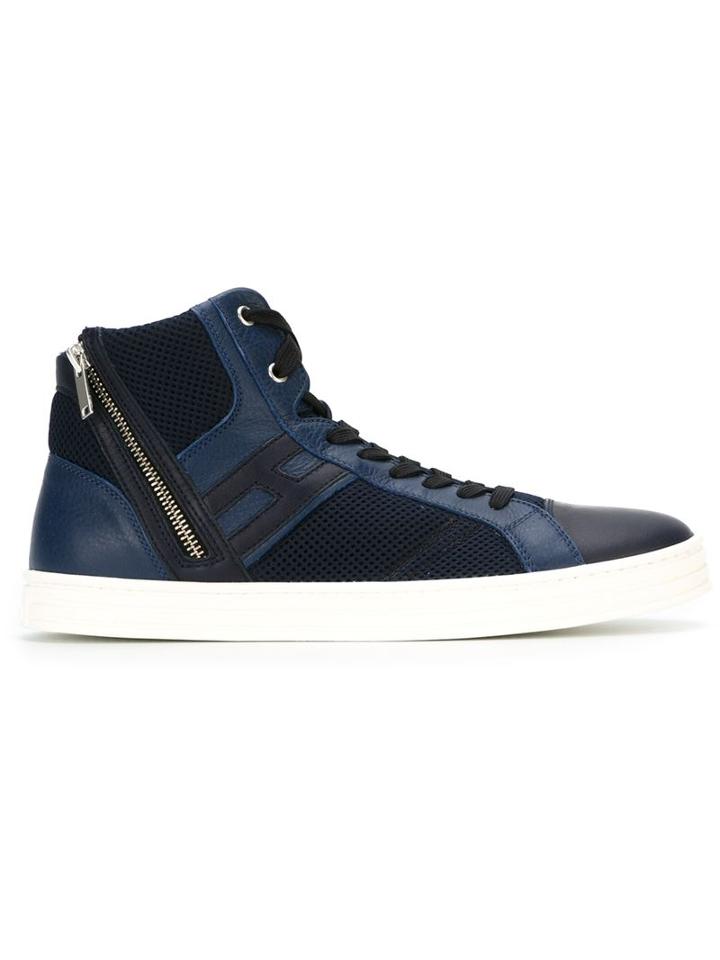 Hogan Rebel Zipped Hi-top Sneakers, Men's, Size: 8, Blue, Leather/nylon/rubber