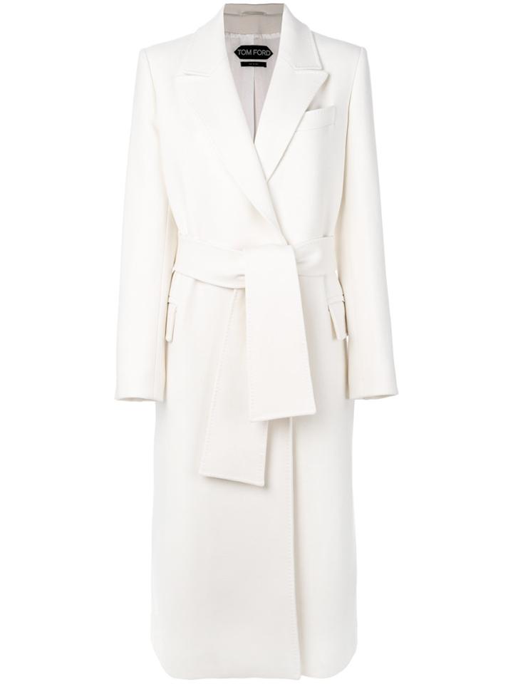 Tom Ford Single-breasted Belted Coat - White