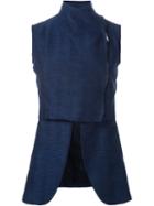 Strateas Carlucci Stand Collar 'split' Vest, Women's, Size: Medium, Blue, Silk/cotton/linen/flax