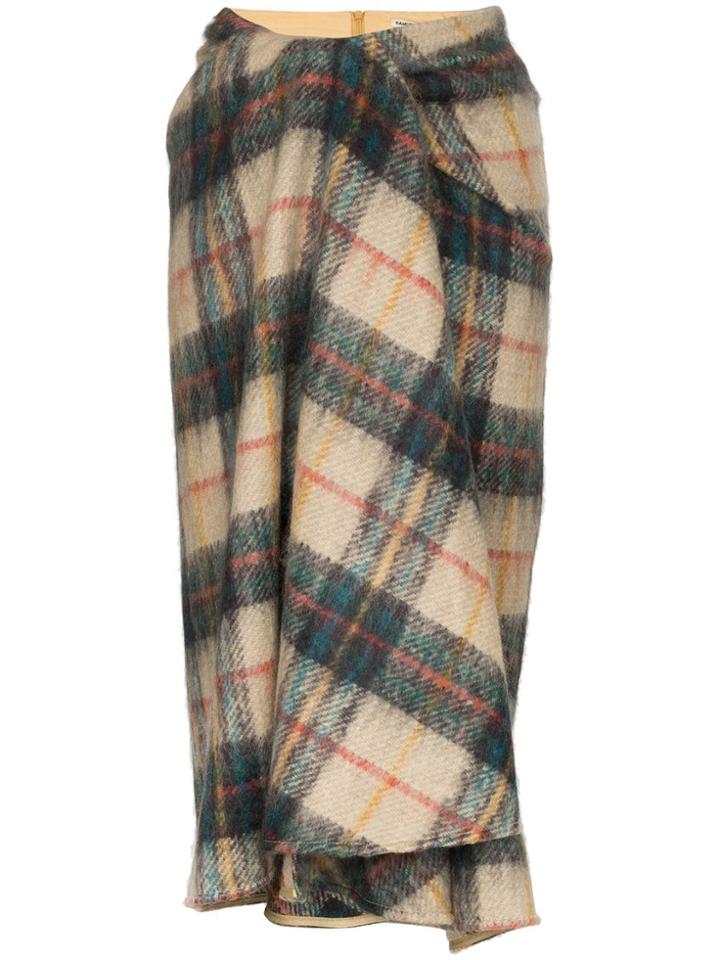 Samuel Gui Yang Draped Tartan Midi Skirt - Multicolour