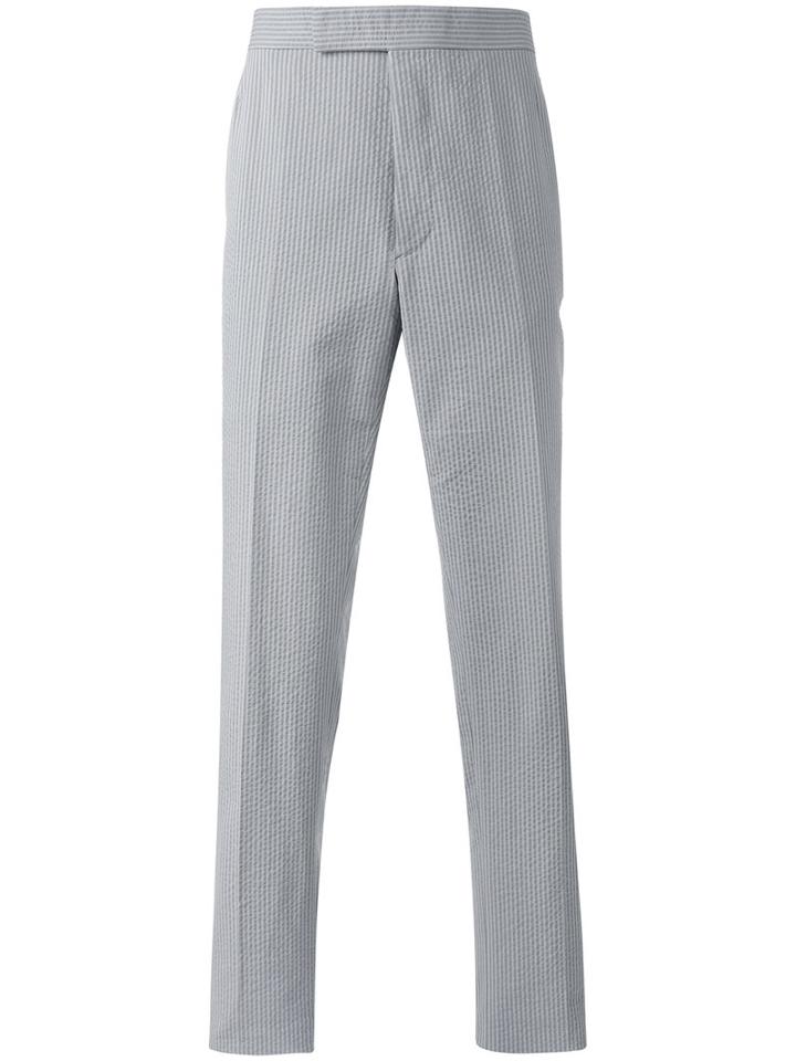 Thom Browne Pinstripe Tapered Trousers, Men's, Size: 3, Grey, Cotton/cupro
