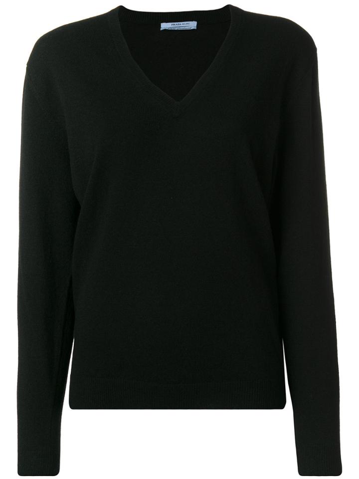 Prada V-neck Slim-fit Jumper - Black