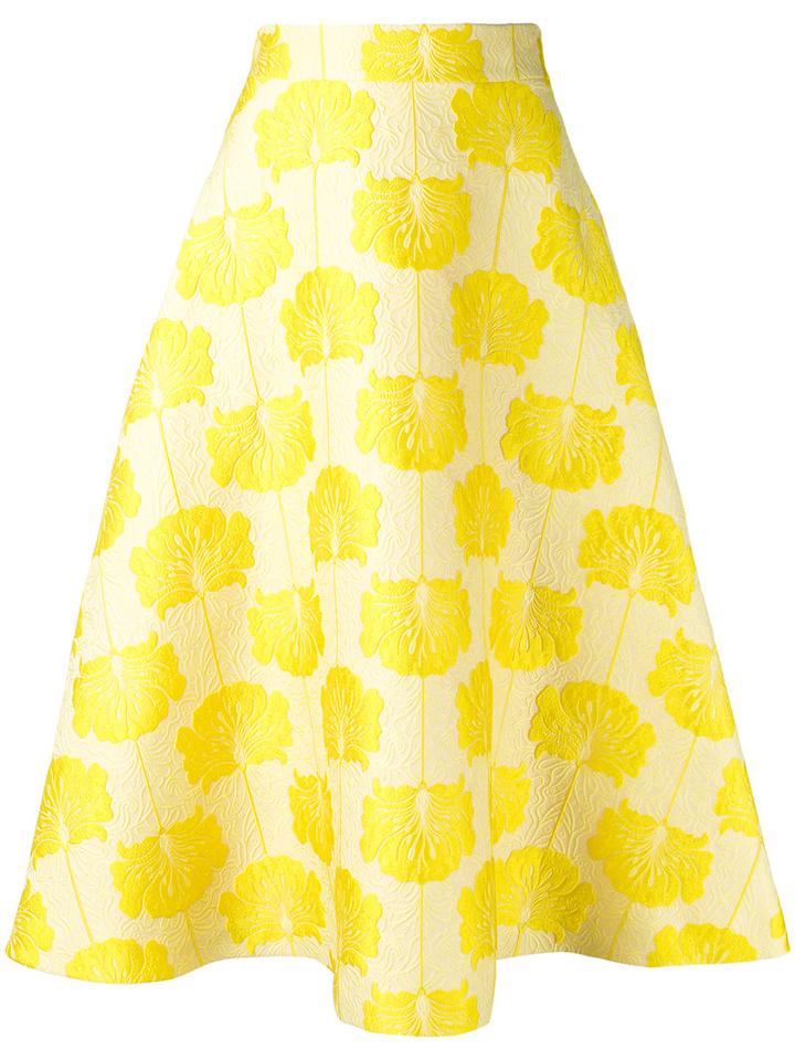 P.a.r.o.s.h. Embroidered Flared Skirt, Women's, Size: Large, Yellow/orange, Polyester/polyamide/silk/viscose