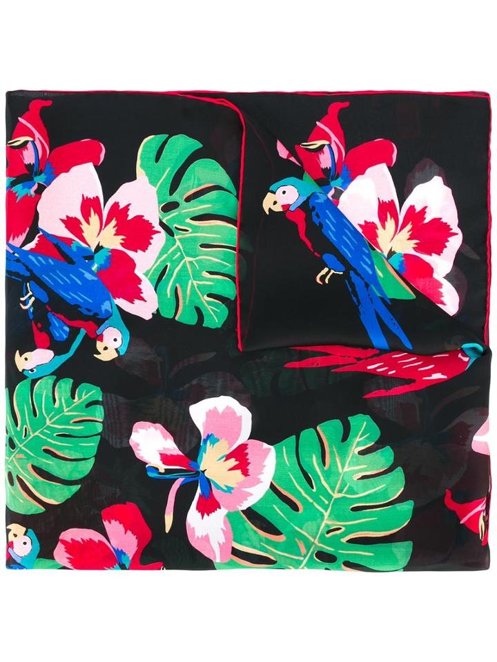 Valentino Parrot Print Scarf, Women's, Black, Silk