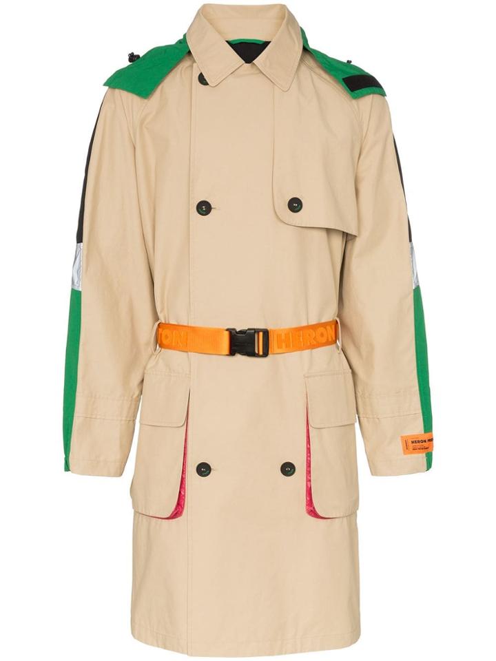 Heron Preston Hooded Waist Belt Trench Coat - Neutrals