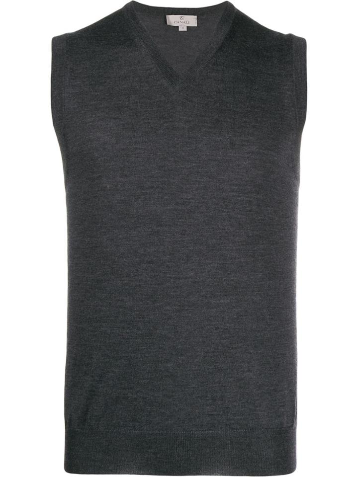 Canali V-neck Knitted Vest - Grey