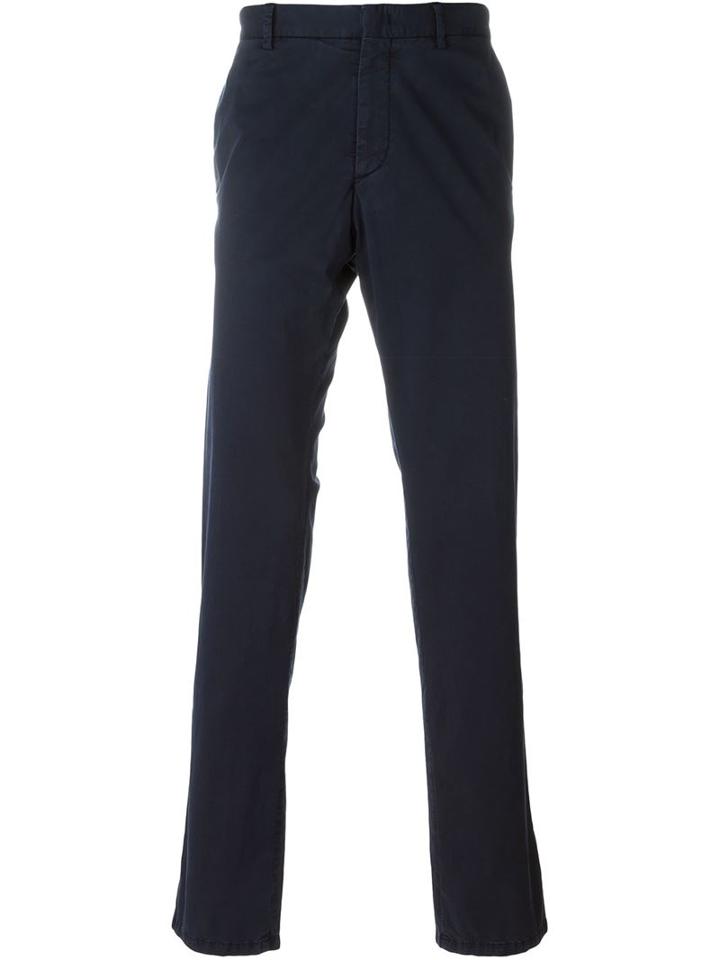 Z Zegna Classic Chino Trousers, Men's, Size: 52, Blue, Cotton/spandex/elastane