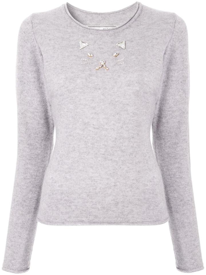 Tu Es Mon Trésor Cat Embellished Sweater - Grey