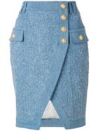 Balmain Embossed-button Skirt - Blue