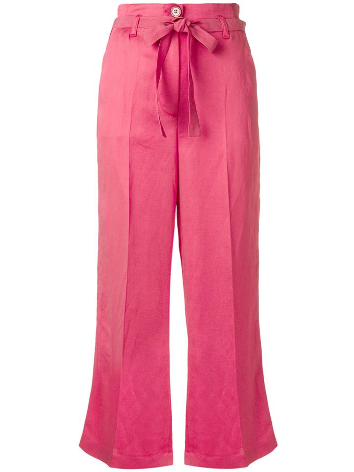 Twin-set Tie Waist Cropped Trousers - Pink & Purple