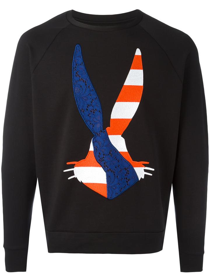 Iceberg Appliqué Bunny Sweatshirt, Men's, Size: Large, Black, Cotton/spandex/elastane