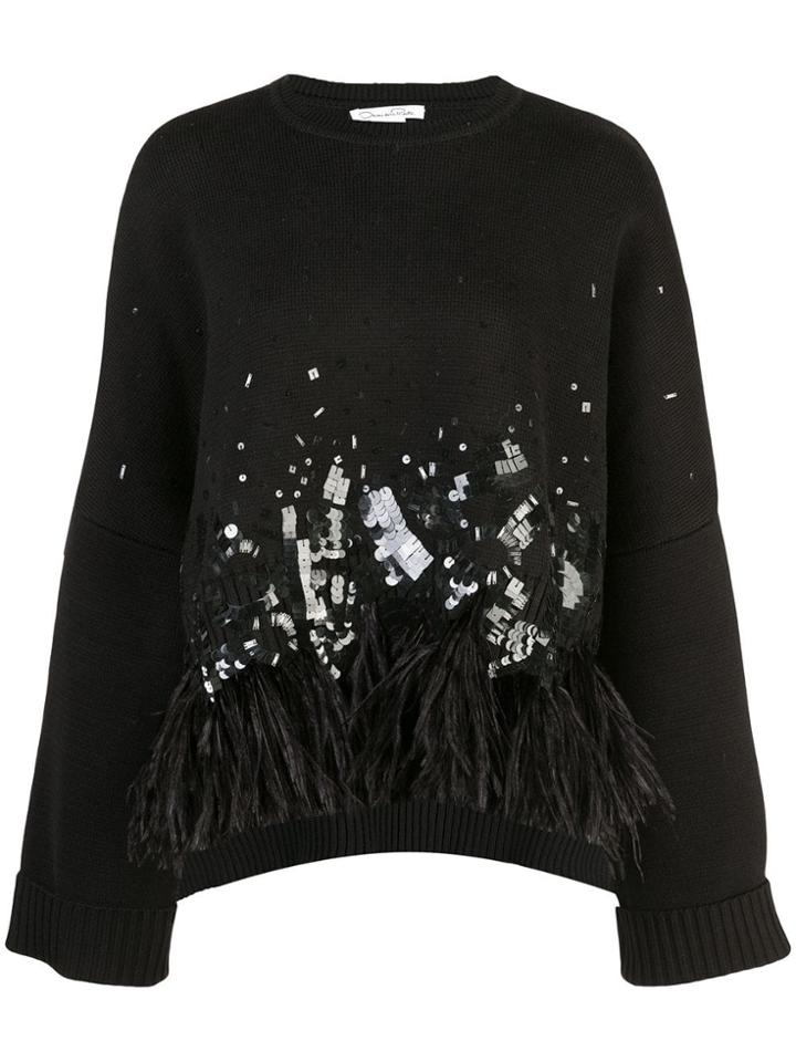 Oscar De La Renta Feather Detail Jumper - Black