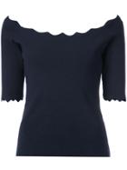 Milly Scallop Trimmed Off-the-shoulder Blouse - Blue